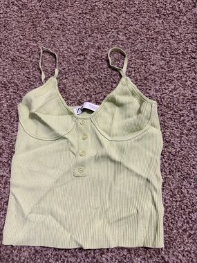 ZARA Pale Green Ribbed Button-Front Camisole